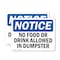 Signmission No Food Or Drink Allowed In Dumpster, 14 in W x Rectangle, Plastic OS-2PACK-NS-P-1014-L-14570 - alternate 1